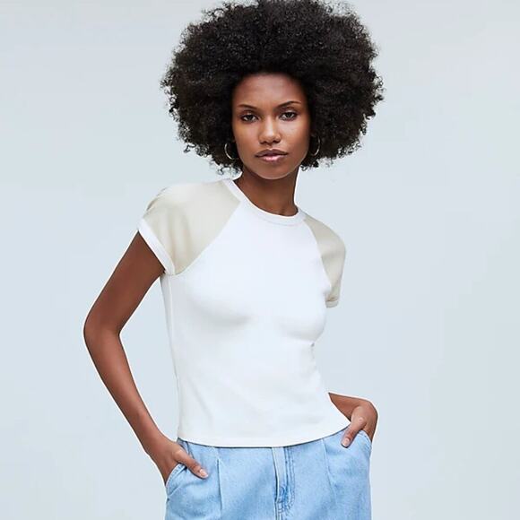 Madewell Raglan-Sleeve Baby Tee in Antique‎ Cream Size XS NWT - Picture 1 of 10